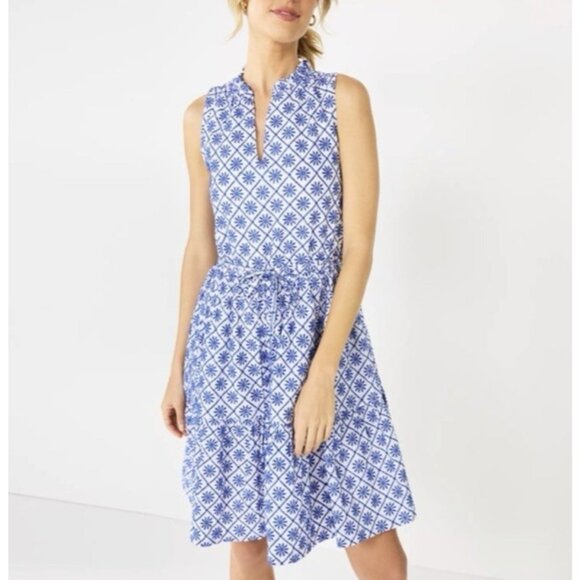 Draper James Dress 3X Blue White Cotton Summer Sleeveless Embroidered NEW - Picture 1 of 12